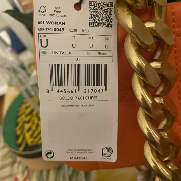 Mango Orange Quilted Baguette Purse with Gold Chain - Picture 6 of 16